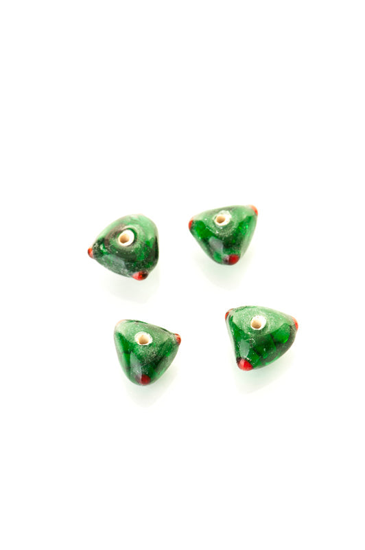 Triangular Viking glass bead, green, 5 pieces