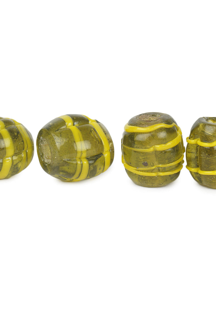 Viking glass bead melon shape, green, 5 pieces