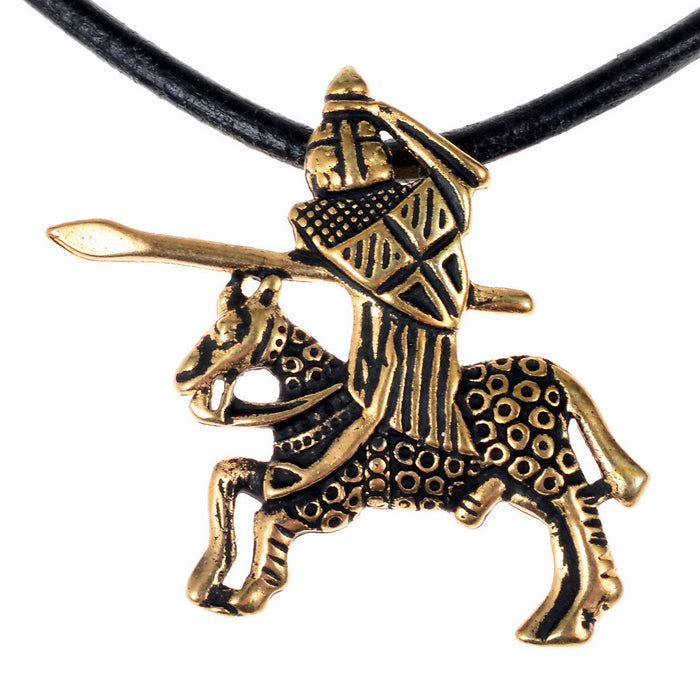 Medieval tournament knight pendant, 14th century, silvered bronze