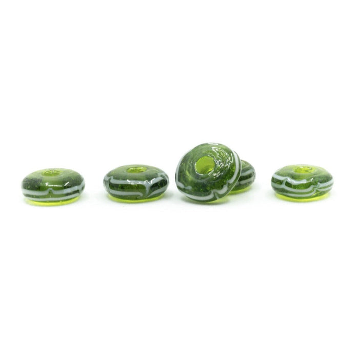 Flat Viking glass bead Kaupang (Larvik, Norway), green, 5 pieces