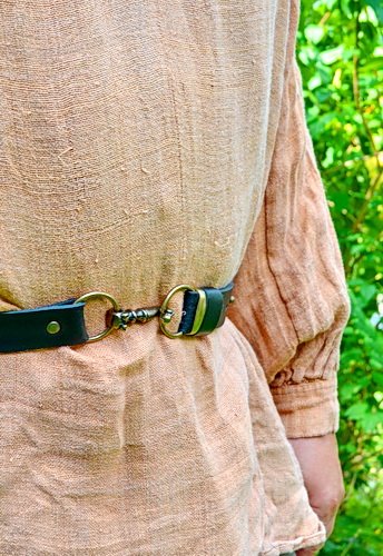 Celtic belt with horse head buckle, La Tène period, brown leather