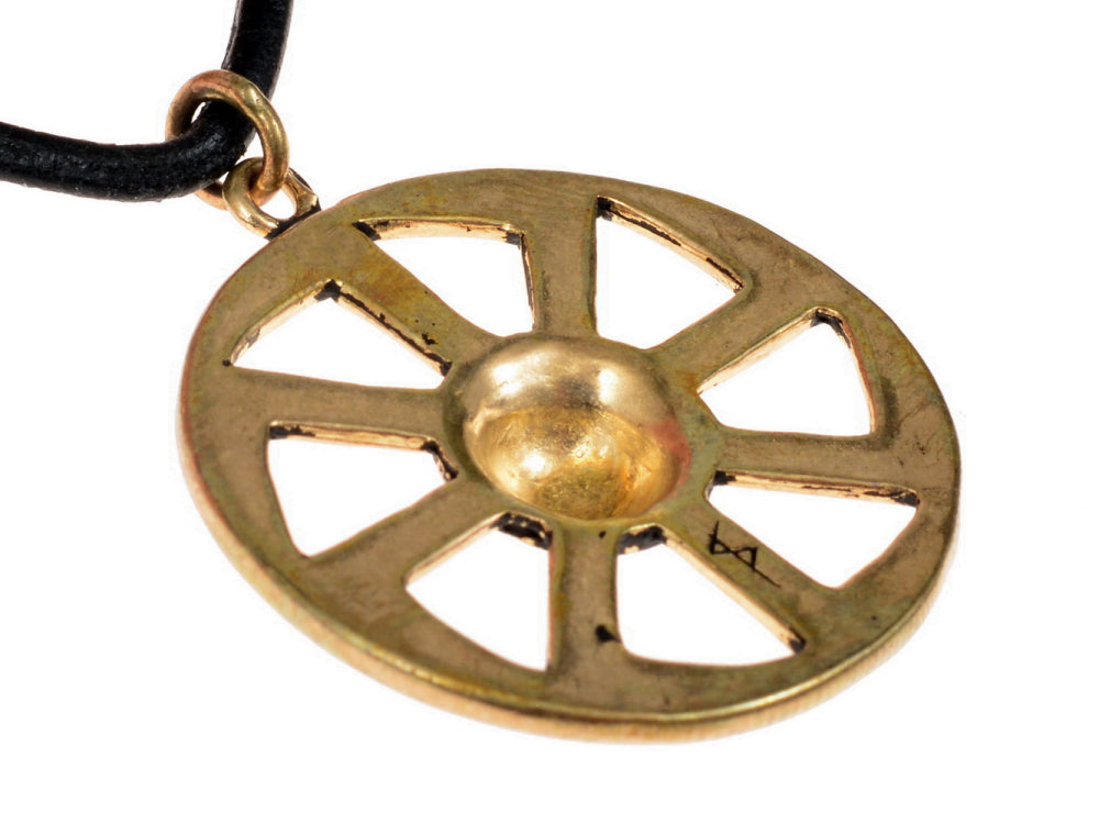 Slavic kolovrat-amulet, sun wheel, silvered bronze