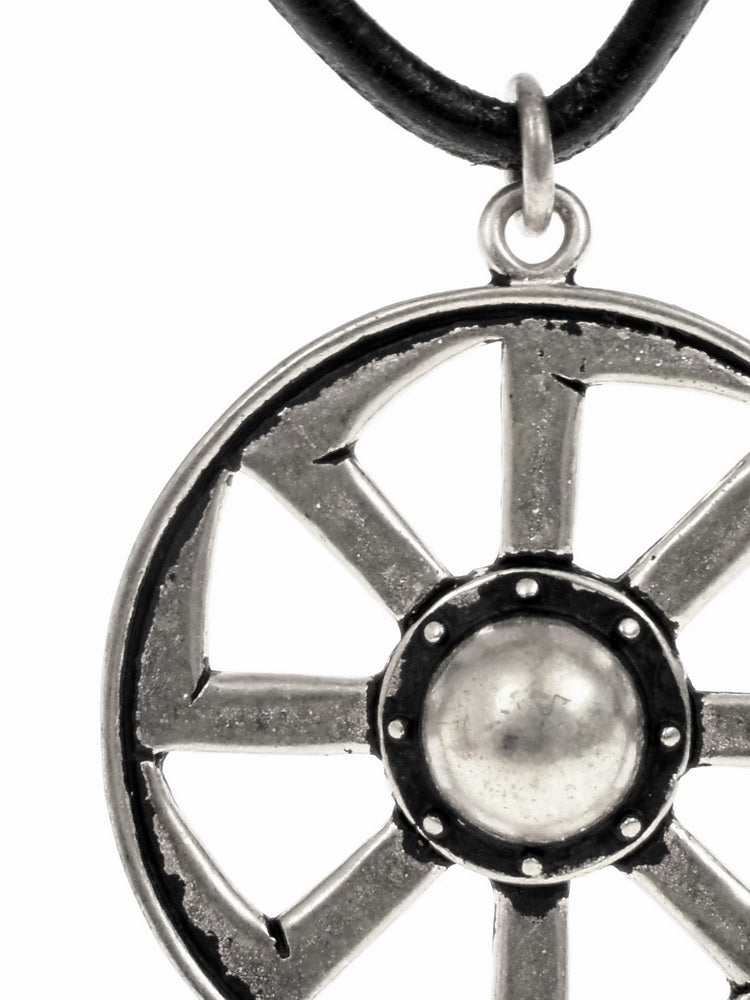 Slavic kolovrat-amulet, sun wheel, silvered bronze
