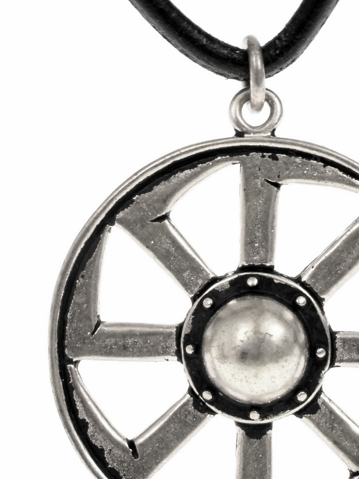 Slavic kolovrat-amulet, sun wheel, silvered bronze