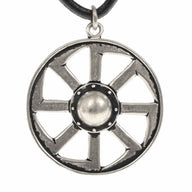 Slavic kolovrat-amulet, sun wheel, silvered bronze