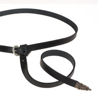 Late Roman belt with strap tongue, black leather, silver plated brass