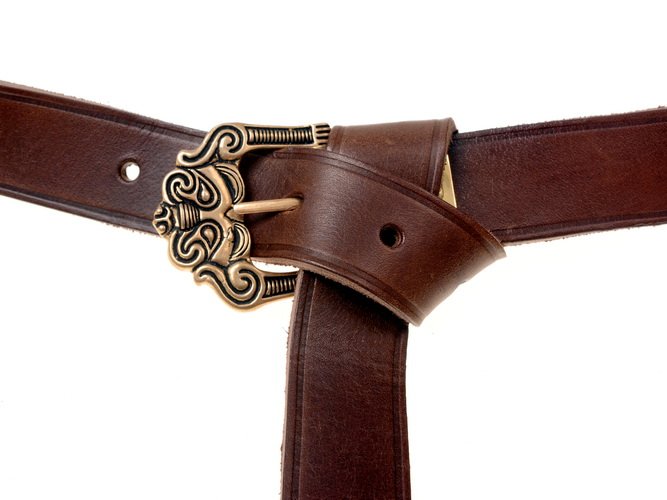 Viking belt Smolensk, black leather with strap end