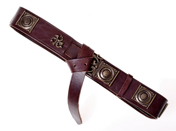 Roman legionary belt (cingulum) with fittings, black leather, silver plated brass