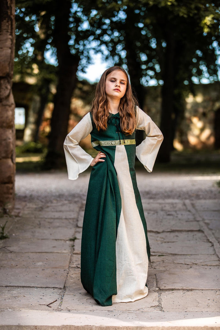 Girl's dress Ariane green-white