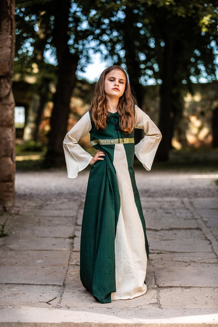 Girl's dress Ariane green-white