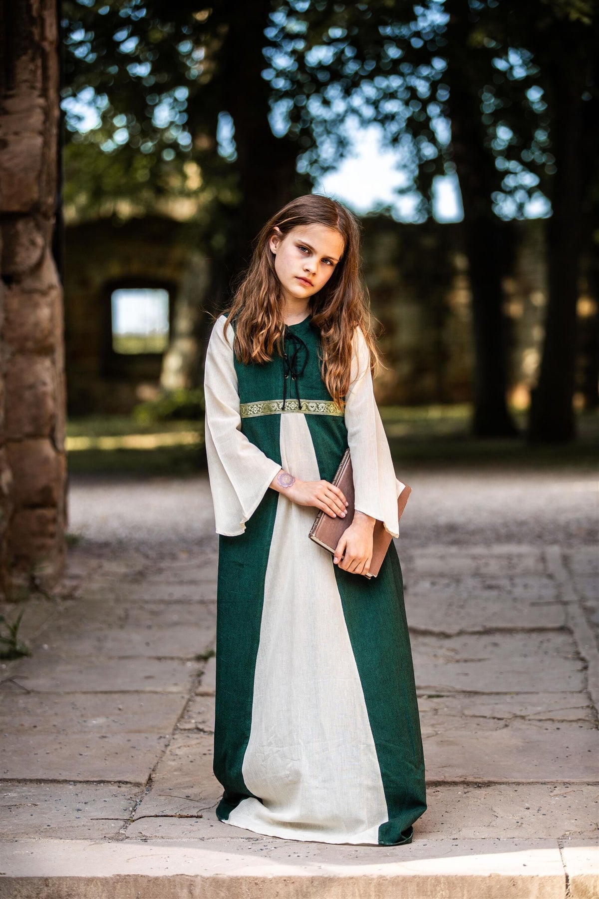 Girl's dress Ariane green-white