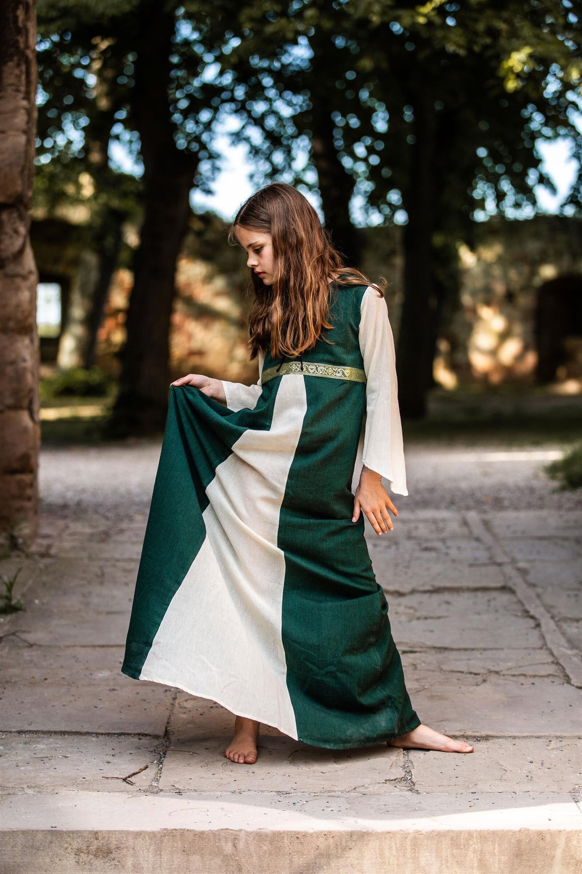 Girl's dress Ariane green-white