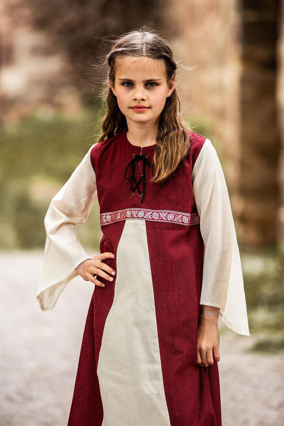 Girl's dress Ariane red-white