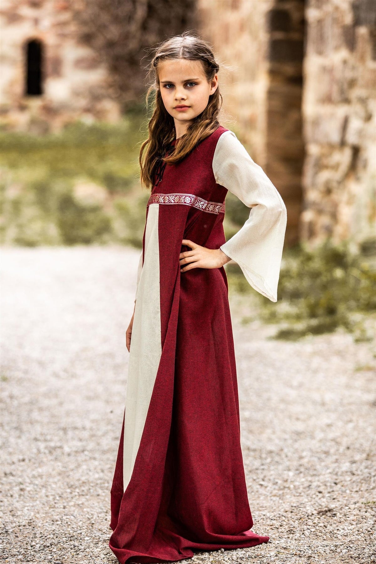 Girl's dress Ariane red-white