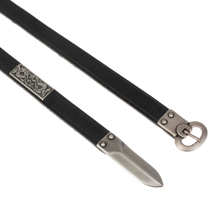 Alemanni belt Niederstotzingen with belt tongue and fittings, black leather, silver plated brass