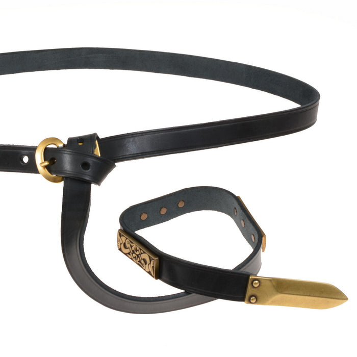 Alemanni belt Niederstotzingen with belt tongue and fittings, brown leather, brass
