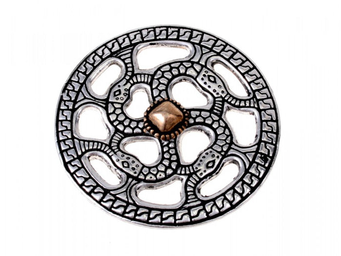Alemannic decorative disc with snake motif, silvered bronze