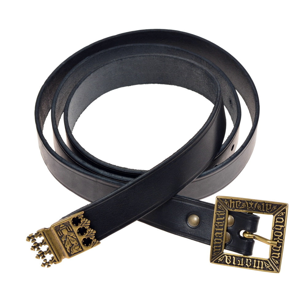 Medieval belt 'Erik van Pommeren' with strap tongue, brown leather, brass