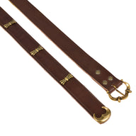 Medieval belt with strap tongue and fittings, around 1200, brown leather, brass