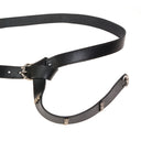 Medieval belt with strap tongue and fittings, around 1200, black leather, silver plated brass