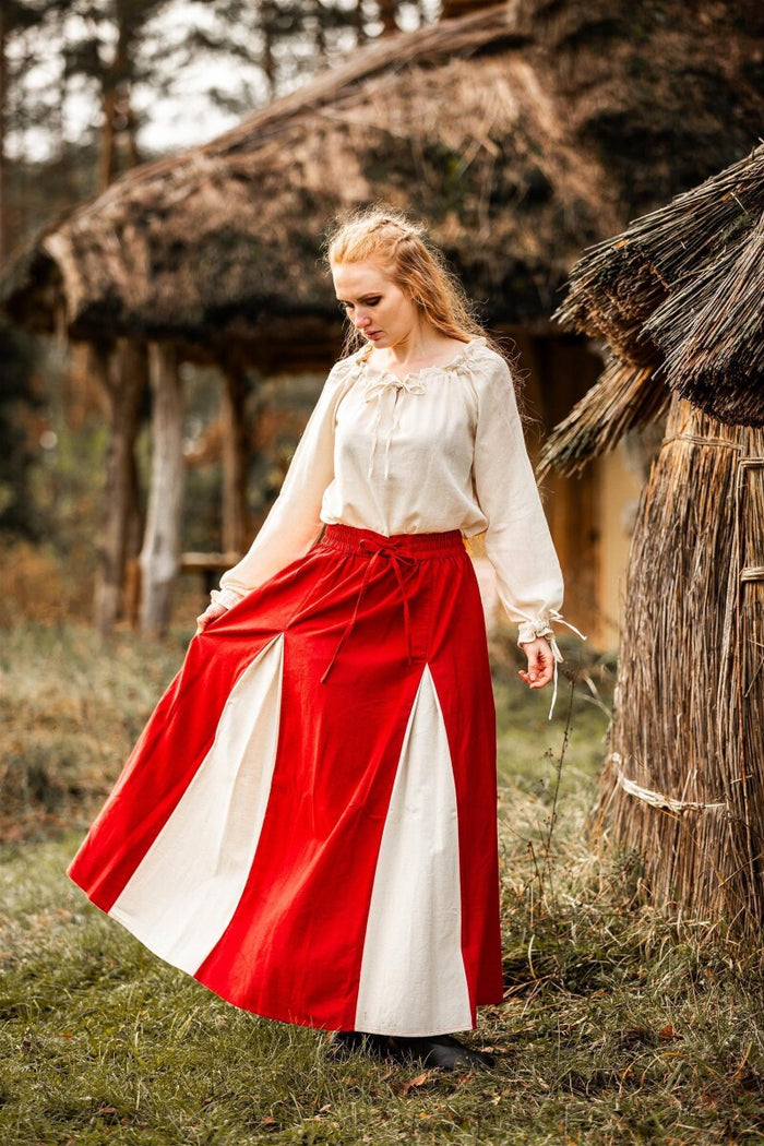 Skirt Isabella, cotton-linen, red/natural