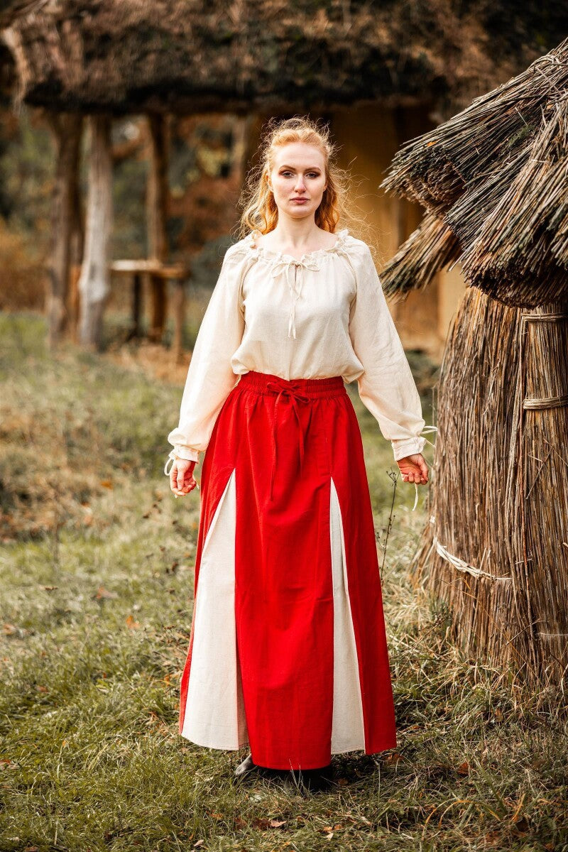 Skirt Isabella, cotton-linen, red/natural