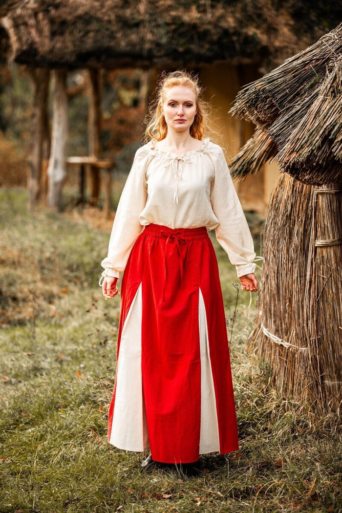 Skirt Isabella, cotton-linen, red/natural