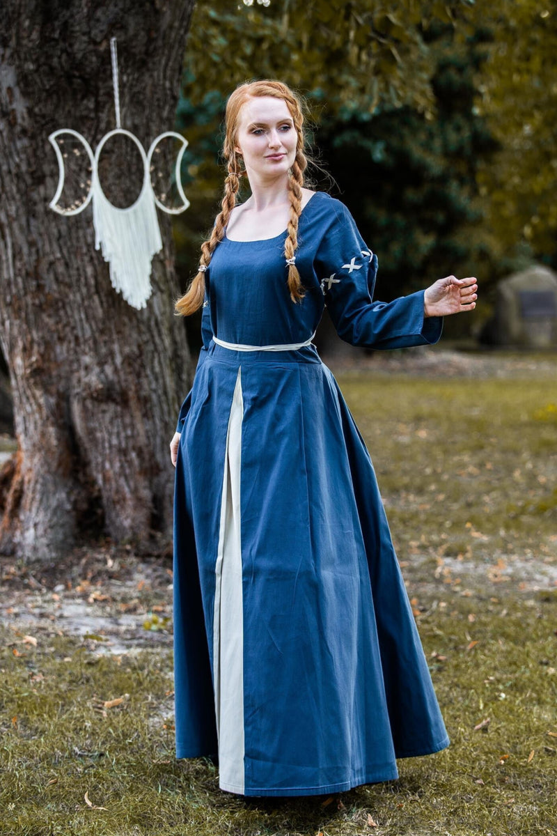 Medieval dress Larina, blue-naturel