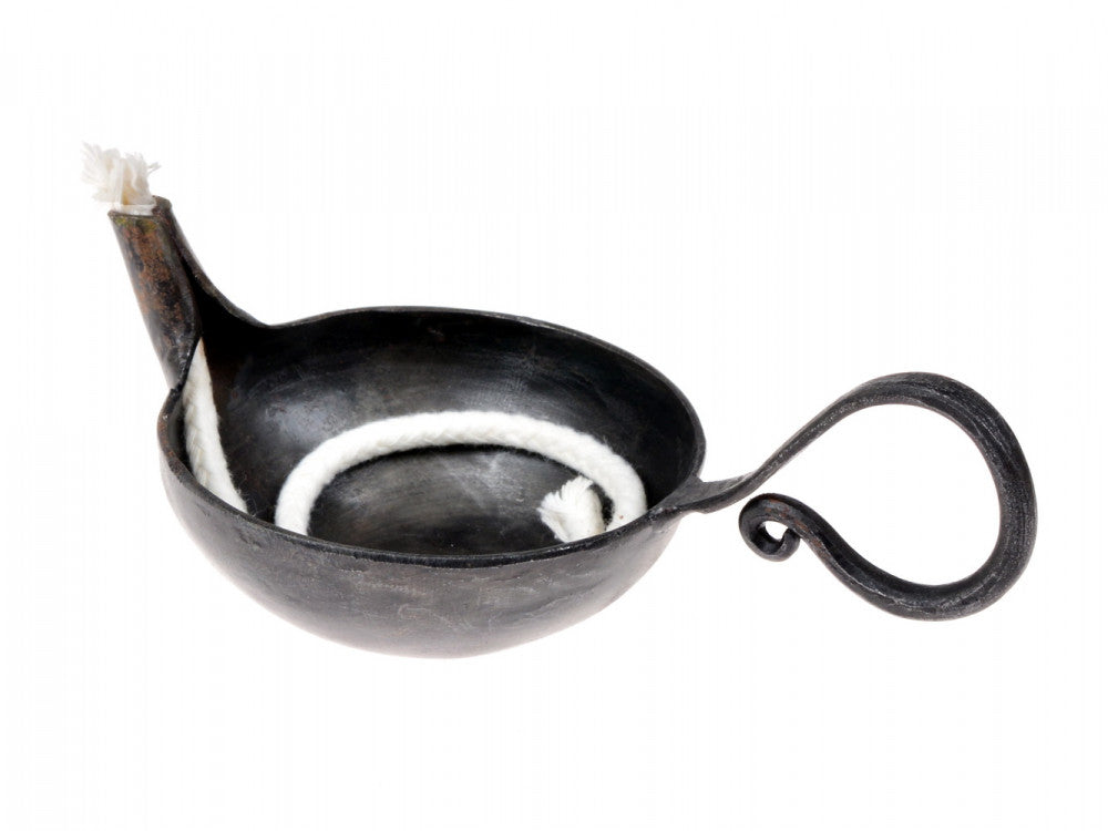 Forged oil lamp, short handle, medieval, iron
