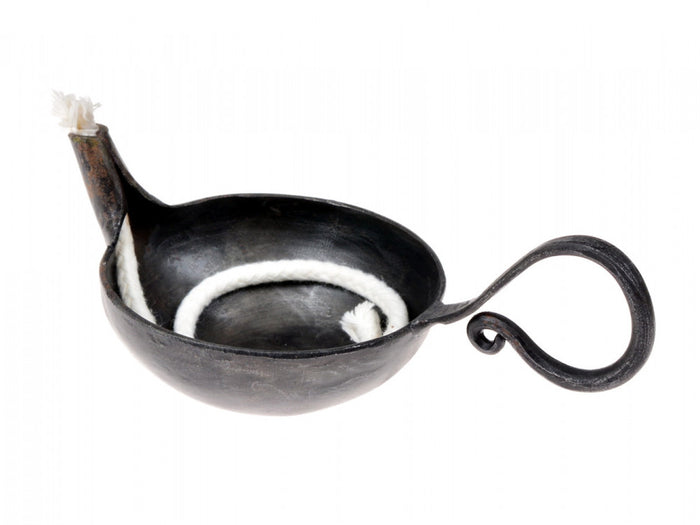 Forged oil lamp, short handle, medieval, iron