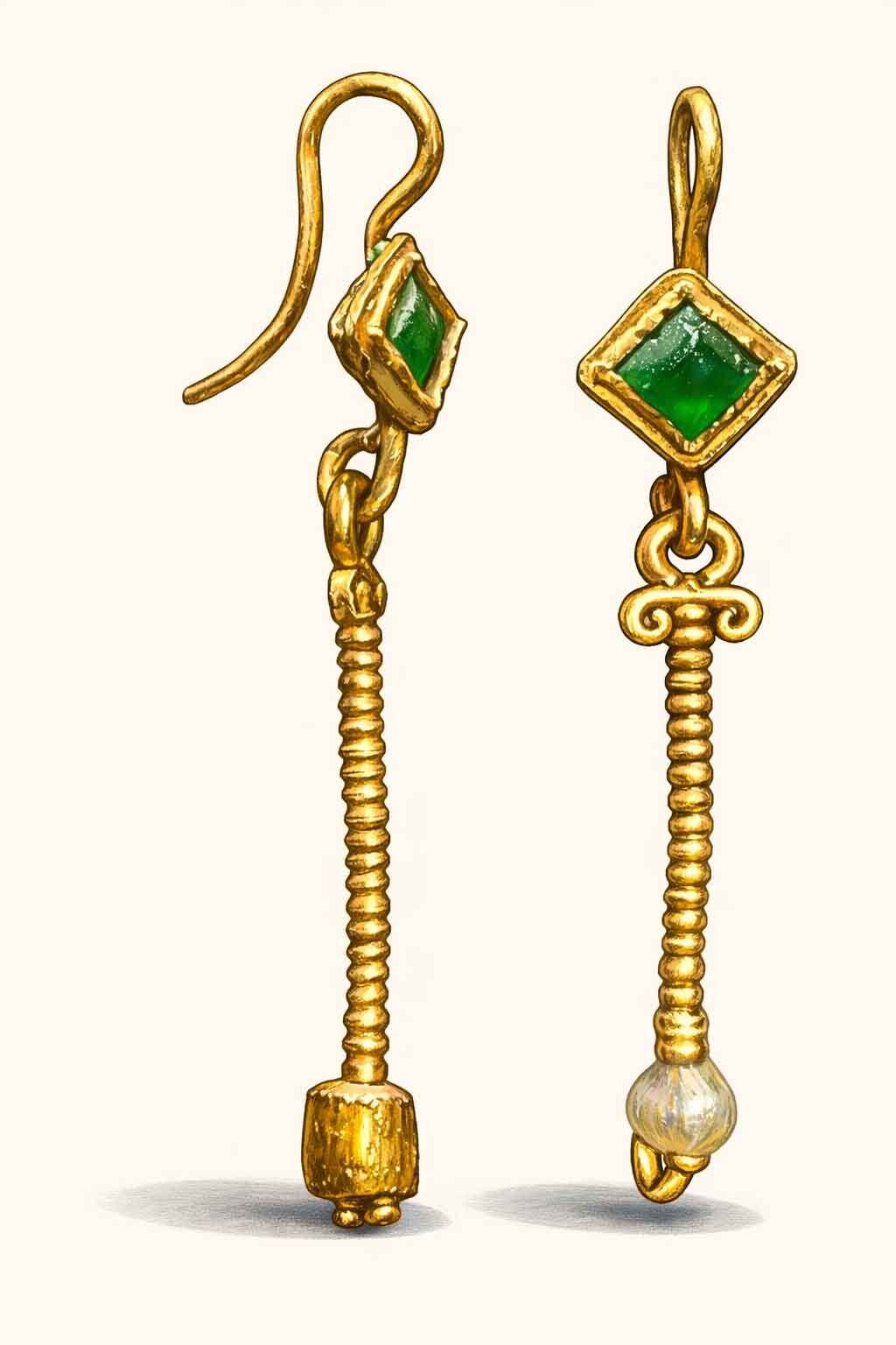 Roman earrings Lucretia, aventurine and pearl