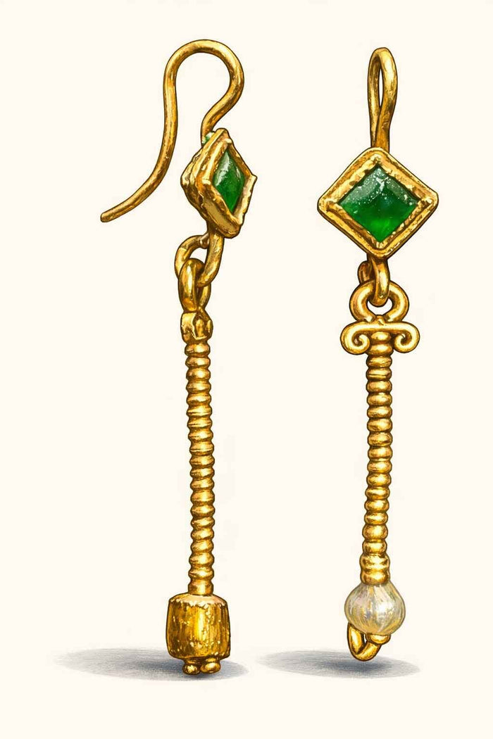 Roman earrings Lucretia, aventurine and pearl