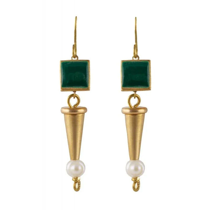 Roman earrings Vesta, green stone and pearl