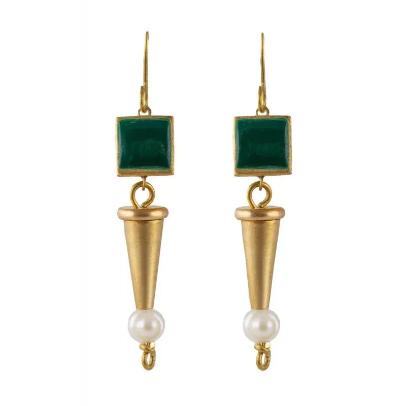 Roman earrings Vesta, green stone and pearl