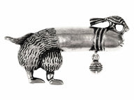 Pilgrim stitch figure with bird and bell, 15th century, silvered bronze
