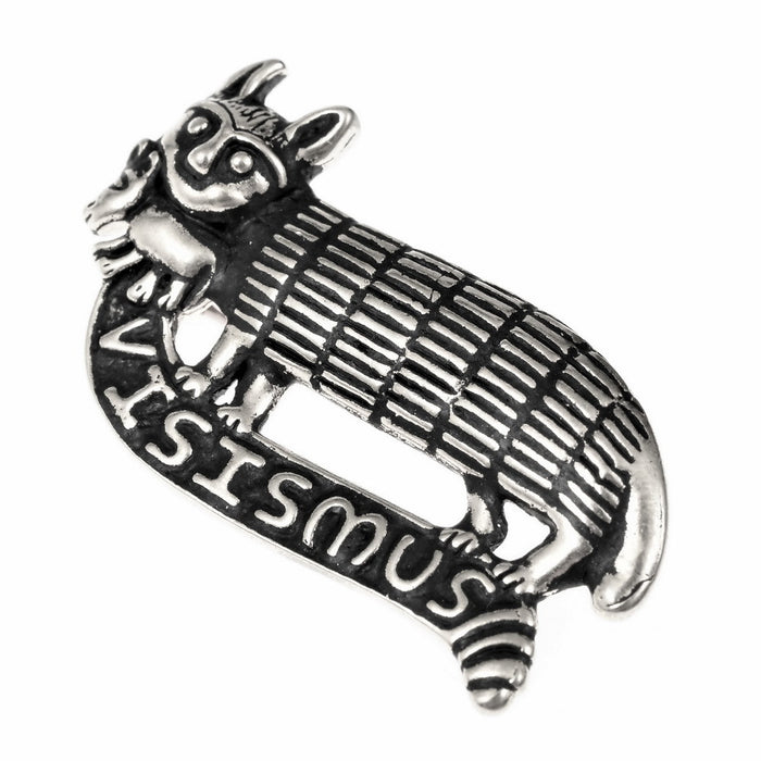 Pilgrim sign cat with mouse, 15th century, silvered bronze