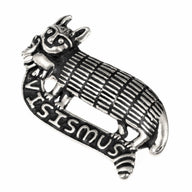 Pilgrim sign cat with mouse, 15th century, silvered bronze