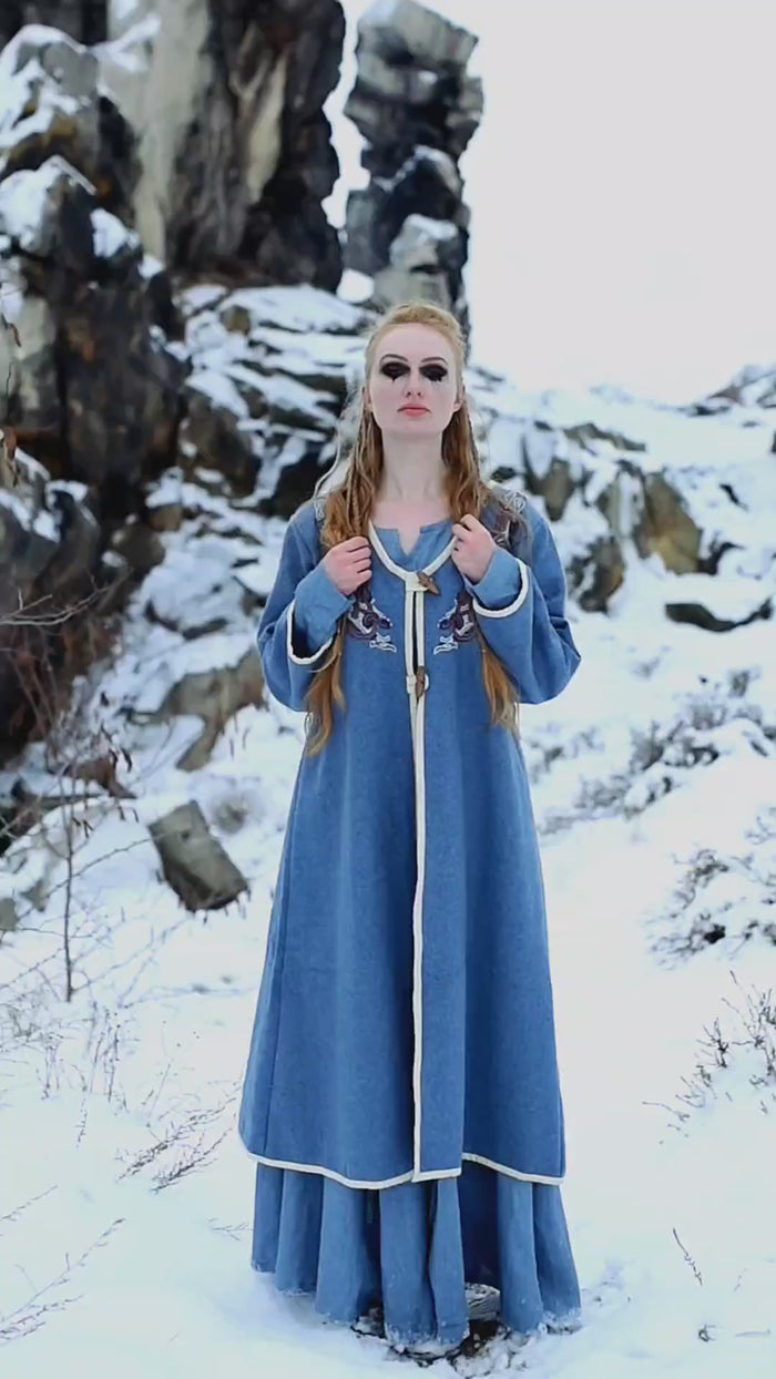 Viking kaftan Skadi, blue, wool blend