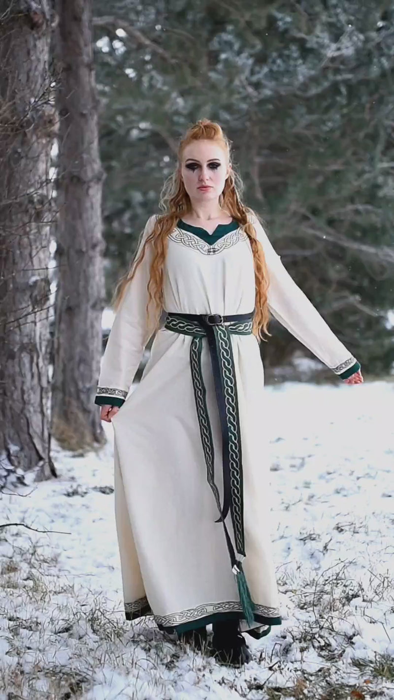Abito vichingo Lagertha, naturale-verde