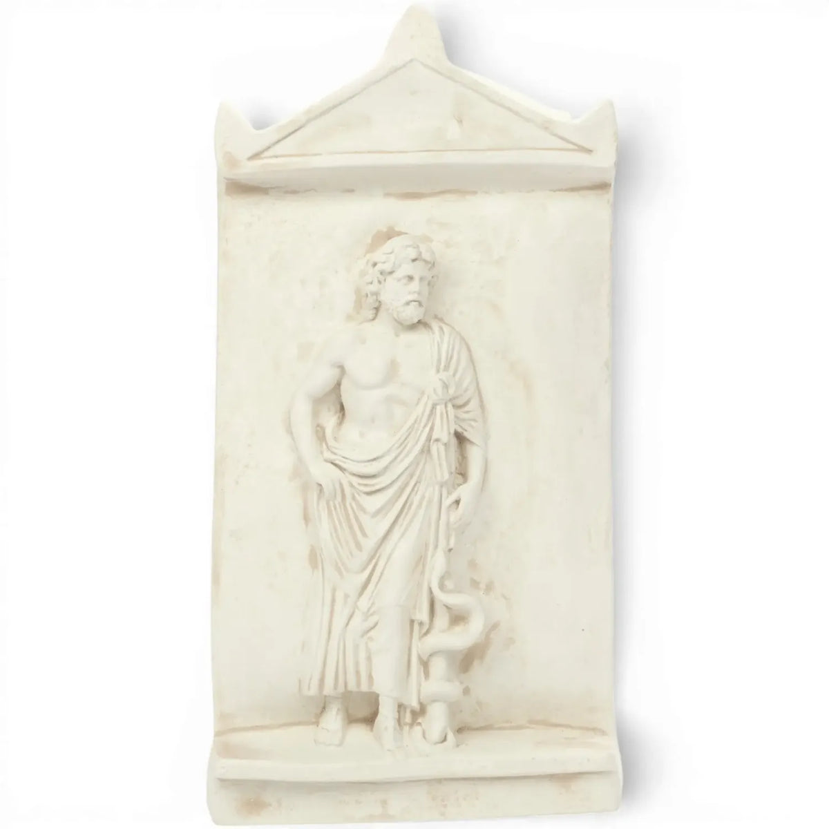 Wall relief Asclepius, Greek god of medicine, Alabaster plaster