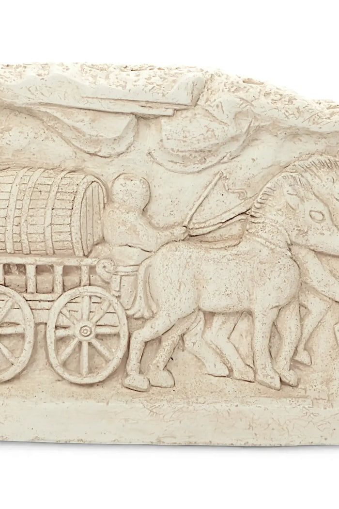 Wall relief barrel cart from Langres, Gallo-Roman, Alabaster plaster