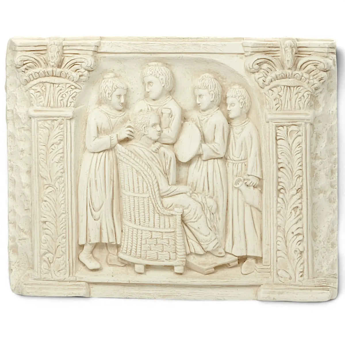 Wall relief hairstyle scene Roman housewife, Alabaster plaster