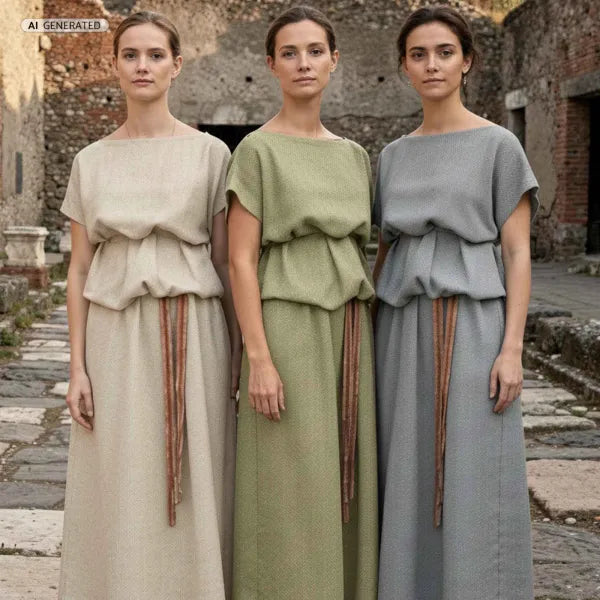Roman women's tunic linen, blue
