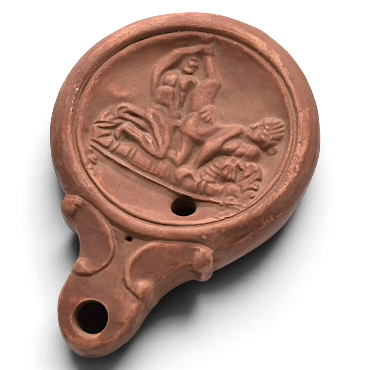 Roman oil lamp with erotic motif, Pompeii style