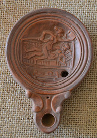 Roman oil lamp with erotic motif, equestrian position