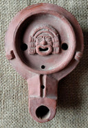 Roman oil lamp theater mask, Firmalampe