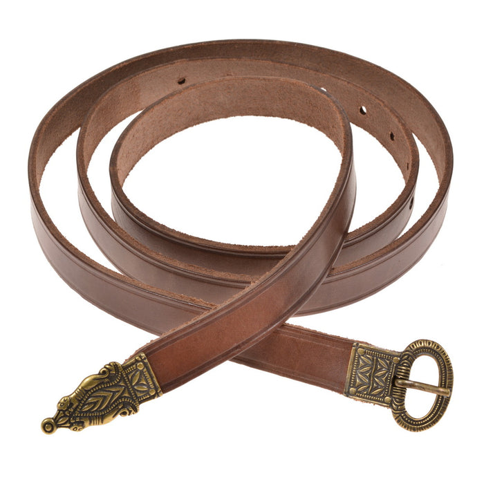 Late Roman belt with strap tongue, brown leather, brass