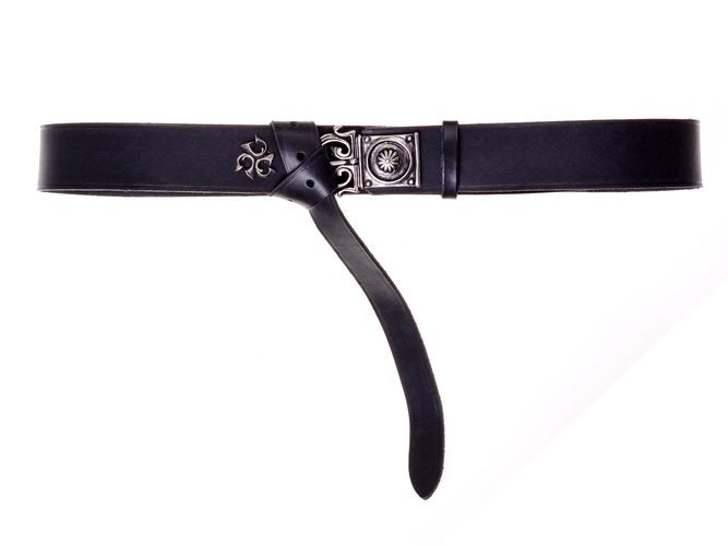 Roman belt with Triquetra fitting, 5 cm, black leather, brass