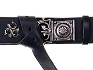 Roman legionary belt (cingulum) with fittings, black leather, silver plated brass