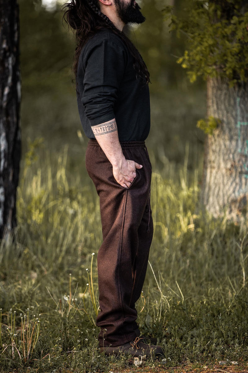 Spodnie Edgar, brązowe, mieszanka wełny